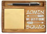 GOMAKERER Sticky Note Holder, Admin Team Pine Wood Memo Holder Arrow Pattern Note Organizer Self-Stick Note Pad Holders Wooden Office Decor for Office Desk Gift, 6.5x4.72x0.59 Inch