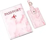 [RTRTGS] RT Set Faux Leather Passport Cover and Suitcase Tag, Suitcase Tag Air Travel, Passport Cover with Suitcase Pendant, Credit Cards, ID Cards, Travel Documents, Holiday Gadget, Passport Case