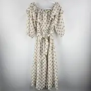 Sussan Dress 8 Maxi Off The Shoulder 3/4 Sleeve Polka Dot White Gold Ladies BNWT