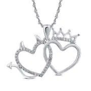 0.13 CT. T.W. Natural Diamond Crown and Devil Double Heart Pendant in Sterling Silver