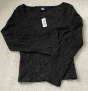 Old Navy Black Textured Peasant Top Size Medium NWT