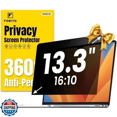 F FORITO 13.3 Inch 16:10 360°Laptop Privacy Screen Protector, Anti Peeping an