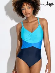 Pour Moi Blue Brighton V-Neck Tummy Control Swimsuit (F72093) | $113