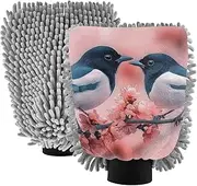 XYMZR Bird Cherry Tree Absorbent Microfiber Car Wash Mitt, Funny Cute Anime Scratch Free for Cars Cleaning, Home Cleaning Mitts, 2 Pack, 10.24” L x 7.09” W