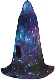 SKKNT Galaxy Print Halloween Hooded Cloak Full Length Cape With Hood For Men And Women For Carnival