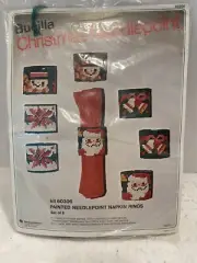 Vtg Bucilla Needlework Kit 60306 Set Of 8 Painted Napkin Rings Sealed