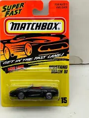 1994 MATCHBOX SUPERFAST #15 BLACK/BLUE FORD MUSTANG MACH III NEW ON CARD