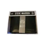 Steve Madden Mens 100% Genuine Leather PassCase Wallet Black RFID BIFOLD NEW