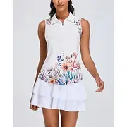 US Open Women's Tennis Shirt Sleeveless Print UPF50 Quick Dry Tennis Golf Badminton Zip Collar Floral Botanical Tee Tshirt Top White Tennis Clothing