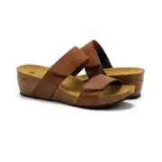 Eric Michael Liat Brown Leather Wedge Platform Cork Sandals size 40-US 9 1/2-10