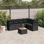 7 Piece Garden Sofa Set with Cushions Black Poly Rattan Patio Bar Sets