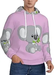 [SAAKE] Koala Eat Leaf Print Men Hooded Hoodies Casual Sweatshirt With Pockets Soft Breathable Hoodie, Black, X-Small