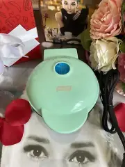 Mini Heart Waffle Maker Blue Electric Compact Non-Stick NIB Valentine Aqua/Mint