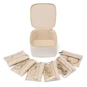 Travel Jewelry Case Small Jewelry Box with 6 Transparent Zipper Pockets-Beige