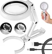 30X 10X Magnifying Glass with Light and Stand, Foldable Handheld Magnifying Glass & 2 Level Dimmable for Close Work, Macular Degeneration, Seniors Reading, Powered by Battery or USB