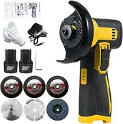 12V Mini Angle Grinder, 3"/76mm Grinding Blade Diameter, 19500RPM, Cordless Angle Grinder 2 Batteries 1300mAh and Charger, 6 Cutting Discs, For Grinding and Cutting (Yellow)