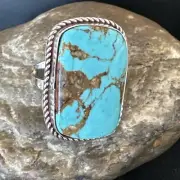Mens Blue Turquoise#8 Navajo Sterling Silver Ring Size 10.5 16636