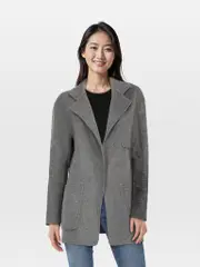 Grey Wool Open Front Mid Length Coat