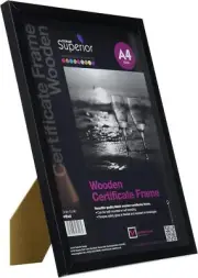 Stewart Superior A4 Wooden Certificate Frame with Perspex Safety Glass - Black