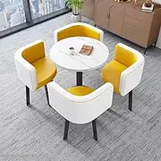 YVYKFZD Round Conference Table, Small Office Reception Room Club Table, Simple Kitchen Dining Table Set, Business Conference Room Table and Chair Negotiation Table Save Space(Yellow-White,60cm/23.6")