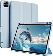 zoyu Case for iPad Pro 12.9 Inch 6th/5th/4th Generation (2022/2021/2020) with Pencil Holder [Support Pencil Wireless Charging] Soft TPU Smart Trifold Stand Protective Cover,Sky Blue