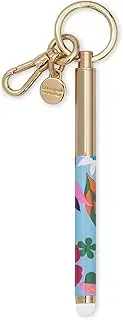kate spade new york Colorful Metal Ink Pen Key Fob, Black Ink Ballpoint Keychain Pen, Safari Floral