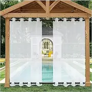 Mewkew Outdoor Curtains with Eyelets Top and Bottom, Transparent, 1 Piece, H 244 x W 450 cm, Waterproof, Windproof, Outdoor Curtains, Weatherproof, Patio, Outdoor Curtain, Gazebo Curtains, White