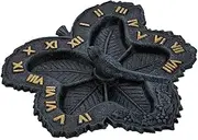 Relaxdays Garden Sundial Cast Iron Antique Shade Clock Leaf Design & Bird Weatherproof Garden Decor Charcoal Gold 1 Piece