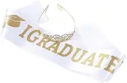 [FRCOLOR] Tiara Sash Set for Graduation Sparkling Crystal Crown and Satin Sash Accessories