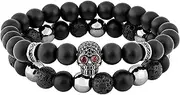 [Sacina] Skull Black Bead Stretch Bracelet, One Size, Zinc, no gemstone