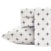 Compass 3-Piece Navy Blue Graphic 200-Thread Count Cotton Percale Twin Sheet Set