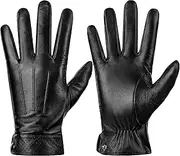 Winter Genuine Sheepskin Leather Gloves For Men, Warm Touchscreen Texting Cashmere Lined Driving Motorcycle Gloves by Dsane