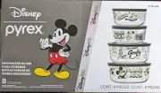 Disney 100 Year Anniversary 8 Pieces Pyrex Glass Food Storage 4 Bowls 4 Lids NIB