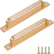 Pastlla 2Pcs Barn Door Handle Kitchen Cabinet Drawer Handle Sliding Barn Door Pull Aluminum Alloy Flush Flat Base Cabinet Panel Pull (7.56" Hole Center, Gold)