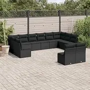 Patio Sets 12 Piece Garden Sofa Set with Cushions Black Poly Rattan
