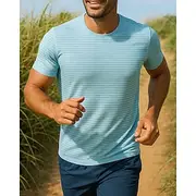 Men's Running Top Running Shirt Short Sleeve Tee Tshirt Breathable Quick Dry Lightweight Elastic Tennis Golf Running Sportswear Activewear Striped Black White