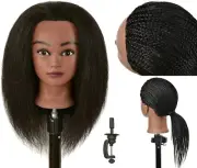FUTAI Real 100% Human Hair Mannequin Head with Table Clamp Stand for Hairdresser