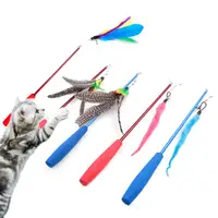 在飛比找松果購物優惠-逗貓棒 伸縮釣竿逗貓棒 泡棉握柄 貓玩具 彩色羽毛 彈力杆 