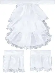 [GOMAKERER] 1 Set Victorian Lace Jabot Collar and Cuffs, White Colonial Lace Jabot Set Includes 1 Pcs Lace Ruffled Tie Jabot with 2 Pcs Lace Cuffs Set Unisex Costume Accessories