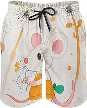 [RKJVB] Mens Swim Trunks with Mesh Lining Cartoon White Animals Beach Shorts Quick Dry Drawstring Board Shorts with Pocket, Cartoon White Animals, Medium