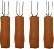 B,Bafnsiji 4 Pack Corn Forks Holders, Corn Holders, Stainless Steel BBQ Meat Fruit Forks, Corn Cob Skewers with Wooden for BBQ
