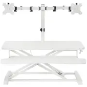 VIVO White 32" Standing Desk Riser with Adjustable Dual 13" to 30" Monitor Mount
