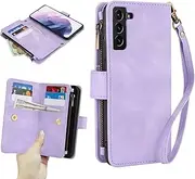 [GoshukunTech] for Samsung Galaxy S23 FE Wallet Case with 9 Card Holders,for Galaxy S23 FE 5G Case Zipper Coin Pocket PU Leather Flip Cover Kickstand Protective Phone Case with Wrist Strap-Purple