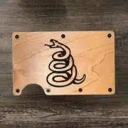 Wood Wallet Minimalist Laser Engraved with Don't Tread On Me Snake