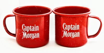 2 BRAND NEW CAPTAIN MORGAN JAMAICA SPICED RUM BRIGHT RED ENAMELWARE METAL CUPS