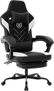 WOTSTA Gaming Chair Computer Chair with Footrest and Lumbar Support, Height Adjustable Gaming Chair with Swivel Seat and Headrest Comfy Big and Tall Ergonomic Computer Game Chair for Office BLACKWHITE