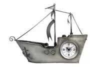Sailing Ship Metal Table Clock (Silver) : 16" x 12"