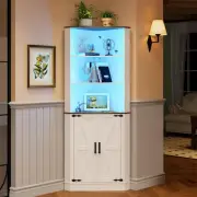 Dystler Tall Corner Cabinet with LED Light, Farmhouse Bathroom Cabinet with 2...