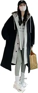 [LanQiweiye] 2-Layered Faux Lambswool Hooded Coat Jacket,Women's Thickened Long Windbreaker, Autumn Winter Button Outwear.