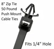 Qty 50: 8" Black 50 lbs Push In Arrow Head Mount Cable Zip Tie - Fits 1/4" Hole